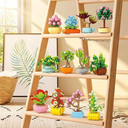 12 Pack Succulent &amp Flower Building Block Set 1255 PCS Botanical Garden DIY Kit – STEM Toy Gift for Girls &amp Women Age 6+ Perfect for Easter Birthdays or Desk Decor