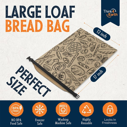 THINK4EARTH® Premium Brown Reusable Bread Bags for Homemade Bread – Durable & Washable (2 Pack)