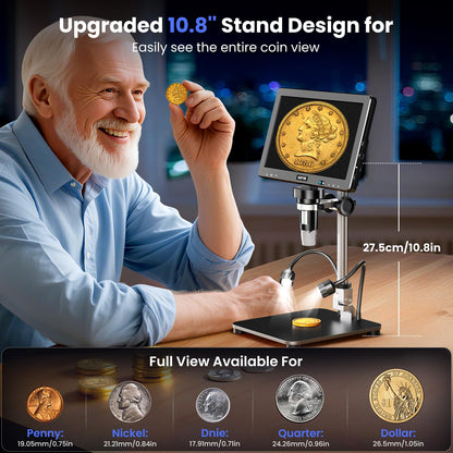 Hayve DM13 10.1 Inch LCD Digital Microscope, 16MP 2000X HD IPS Soldering Microscopes for Adults, Electronics Repair, Coin Microscope Magnifier for Error Coins with Screen, 10 LED Lights