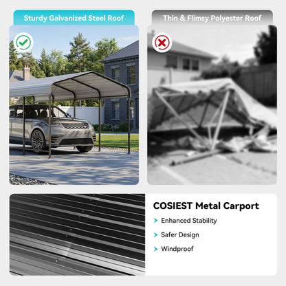 COSIEST 10x20 FT Heavy Duty Metal Carport, Galvanized Steel Roof All Weather Garage Canopy, Waterproof, Windproof, Outdoor Car Shelter for Car, Truck, Boats