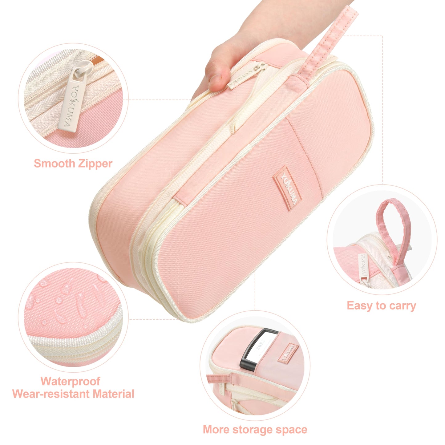 YOKUMA Pencil Case Cute Pencil Pouch for Girls Big Capacity Pen Bag Box, Kawaii Aesthetic College School Supplies for Student Teen Adults Preppy, Pink