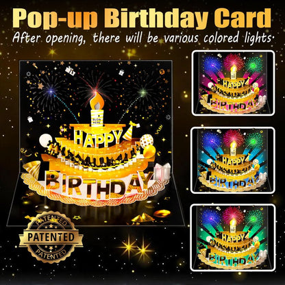 Bevbovcard Pop Up Birthday Cards for Men - LED Light & Music with Blow The Candle, 3D Balloons, Singing Happy Birthday gifts Card for Husband - Women, Kids, Son, Her, & Dad