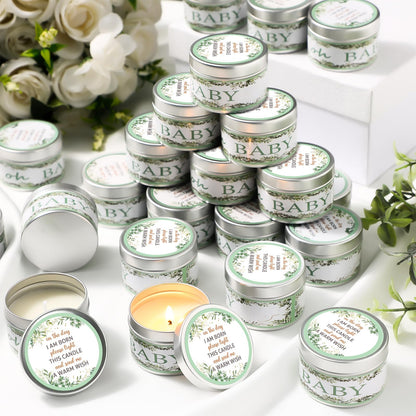 MTLEE 24 Pcs Eucalyptus Baby Shower Party Favors Candles Lavender Scented Baby Shower Favors for Guests Rustic Tealights Candles Gender Reveal Return Gifts (1.2 Oz, Sage Green)