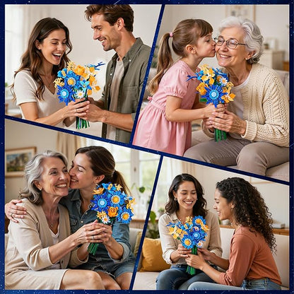 Starry Blooms Flowers Bouquet Building Set for Adults Artificial Flower Compatible with Lego Botanical Collection Valentine's Mother's Day for Women Girl Girlfriend Home Decor