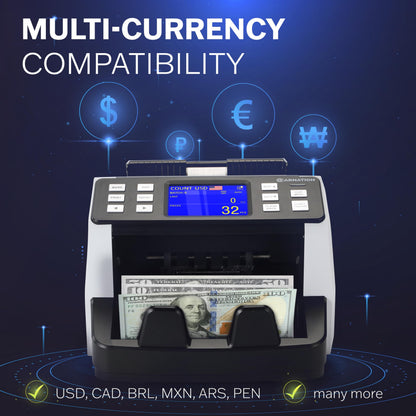 CARNATION Money Counter Machine – Cash Counting & Mixed Denomination Bill Counter, Portable Currency Detector, Counterfeit Bank Scanner, Dollar Sorter for Commercial, up to 1200 N/M, UV/MG/MT/IR/CIS