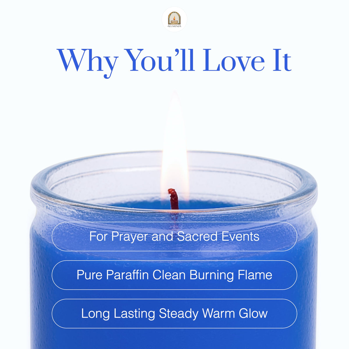 Alumenza 3 Pack Blue 7 Day Candles in Glass Jar – Paraffin Wax, Clean Burning Unscented | Large & Tall Devotional Prayer Pillar Candles for Home, Memorial, Spells, Long Lasting