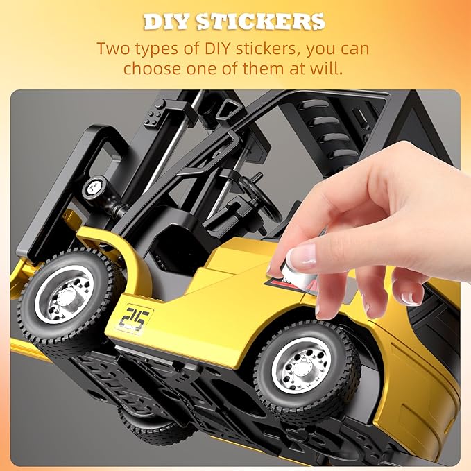 RC Mini Liftable Forklift Toy 1:64 Construction Fork Truck Movable Forks - Scale Mini Remote Control Vehicle Model for Kids Adult Collection &amp Desk Decoration- Yellow