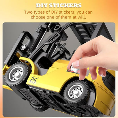 RC Mini Liftable Forklift Toy 1:64 Construction Fork Truck Movable Forks - Scale Mini Remote Control Vehicle Model for Kids Adult Collection &amp Desk Decoration- Yellow