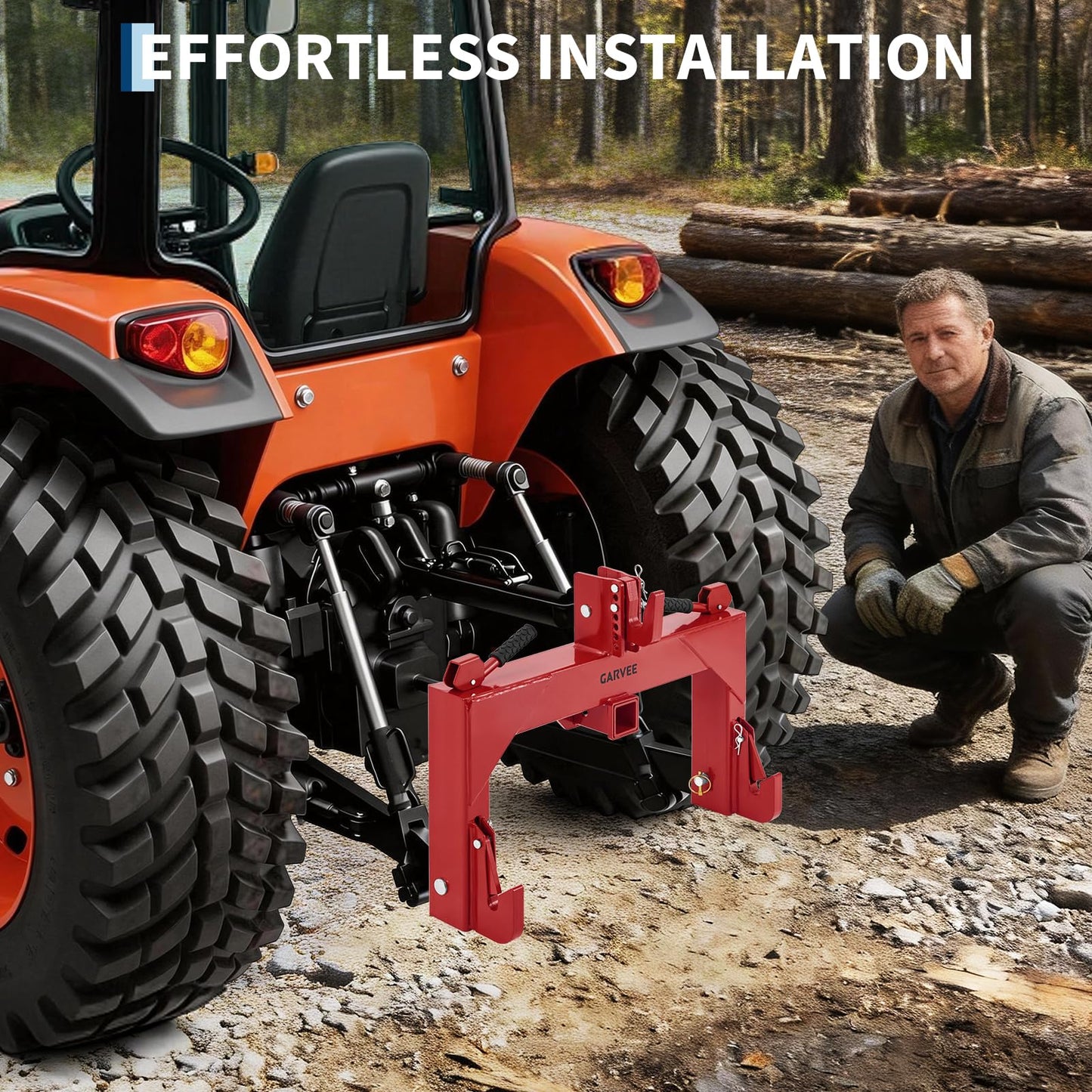 3-Point Quick Hitch with 2" Trailer Receiver, 3000LBS Lifting Capacity Category 1 Tractor Attachment, 5-Level Adjustable Top Hook, No Modification Needed for Agricultural Use