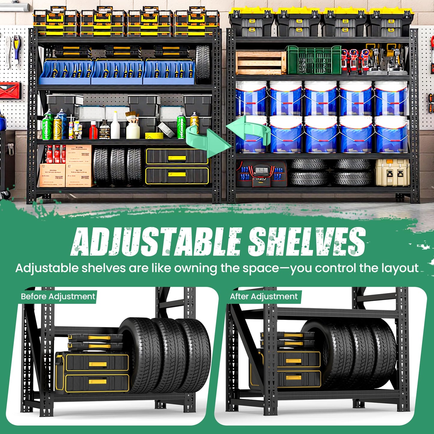 VIYET 4-Tier Heavy Duty Garage Shelving,Industrial Shelving for Commercial & Home Use,Garage Storage Racks Heavy Duty Steel Shelves,Ultra-Wide Metal Rack for 3‑Car Garages,Warehouses,Workshops