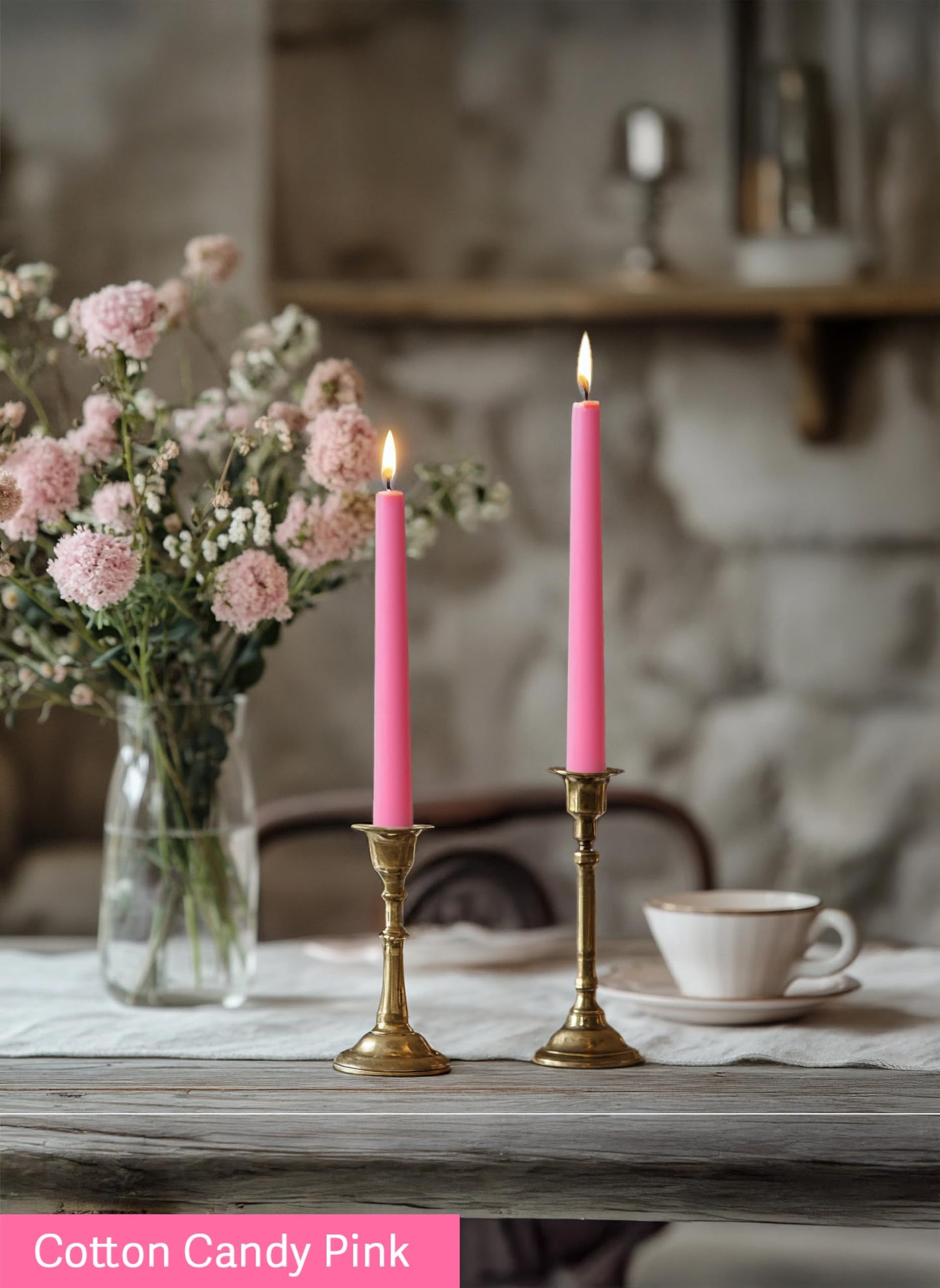 Homeology 12pk 10" Classic Taper Candles, Pink Shades, 7-8 Hours Long Burning, Unscented Tall Candlesticks
