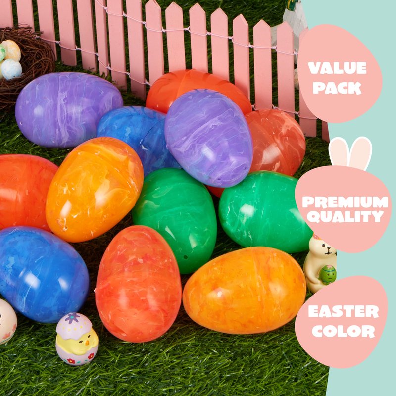 JOYIN 30 Pcs Plastic Iridescent Printed Bright Easter Eggs 3.15" Tall for Easter Hunt, Basket Stuffers Fillers, Classroom Prize Supplies, Filling Treats and Party Favor