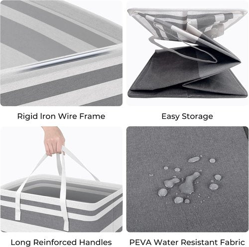 HomeHacks Large Waterproof Laundry Baskets - Collapsible Hampers with Reinforced Handles | Grey & Blue, 125L Each