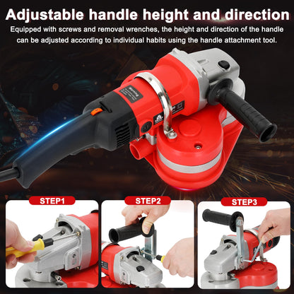 Electric Diamond Polisher Machine with Telescopic Rod，3800W Concrete Grinder Machine with 6-Speed Control & Dust Collection Cover, Floor Grinder for Grinding Concrete Deck Marble Granite