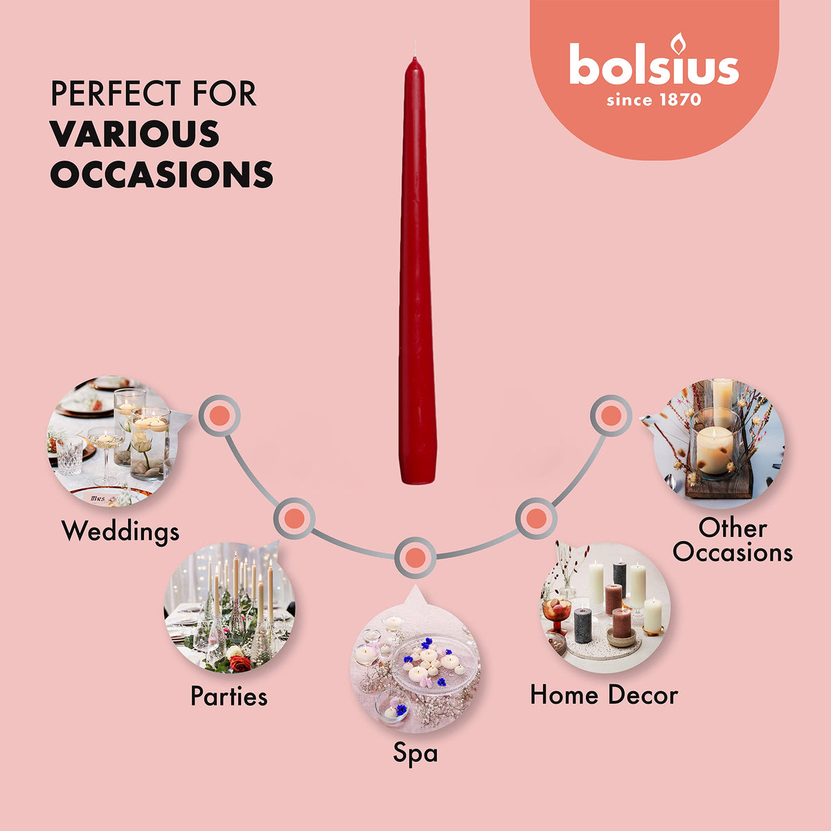 Bolsius WINE RED Taper Party Wedding Candles 10 Pack Aprox 10 inch (245x24 mm)