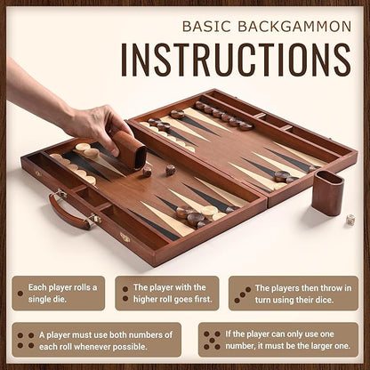 ropoda Sapele Wood Backgammon Board Game Set (18 Inches) for Adults and Kids - Classic Board Strategy Game - Portable and Travel Backgammon Set with Wooden Playing Pieces and Accessories