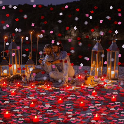 VIHOSE 4000 Pcs Artificial Rose Petals with 24 Pcs LED Tea Lights Candles Flameless LED Candles Fake Rose Petals for Wedding Birthday Party(Red Light, Bright Color Petal)