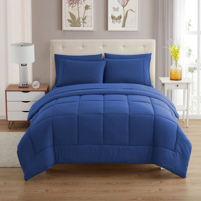 Sweet Home Collection 7 Piece Comforter Set Bag Solid Color All Season Soft Down Alternative Blanket & Luxurious Microfiber Bed Sheets, Royal Blue, Twin XL