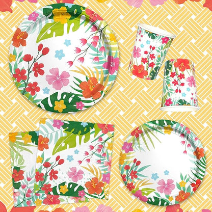 Tropical Luau Party Supplies Kit for 25 - Aloha Hawaiian Party Decorations with Disposable Paper Plates Napkins Cups Tablecloth and Banner | BBQs &amp Summer party