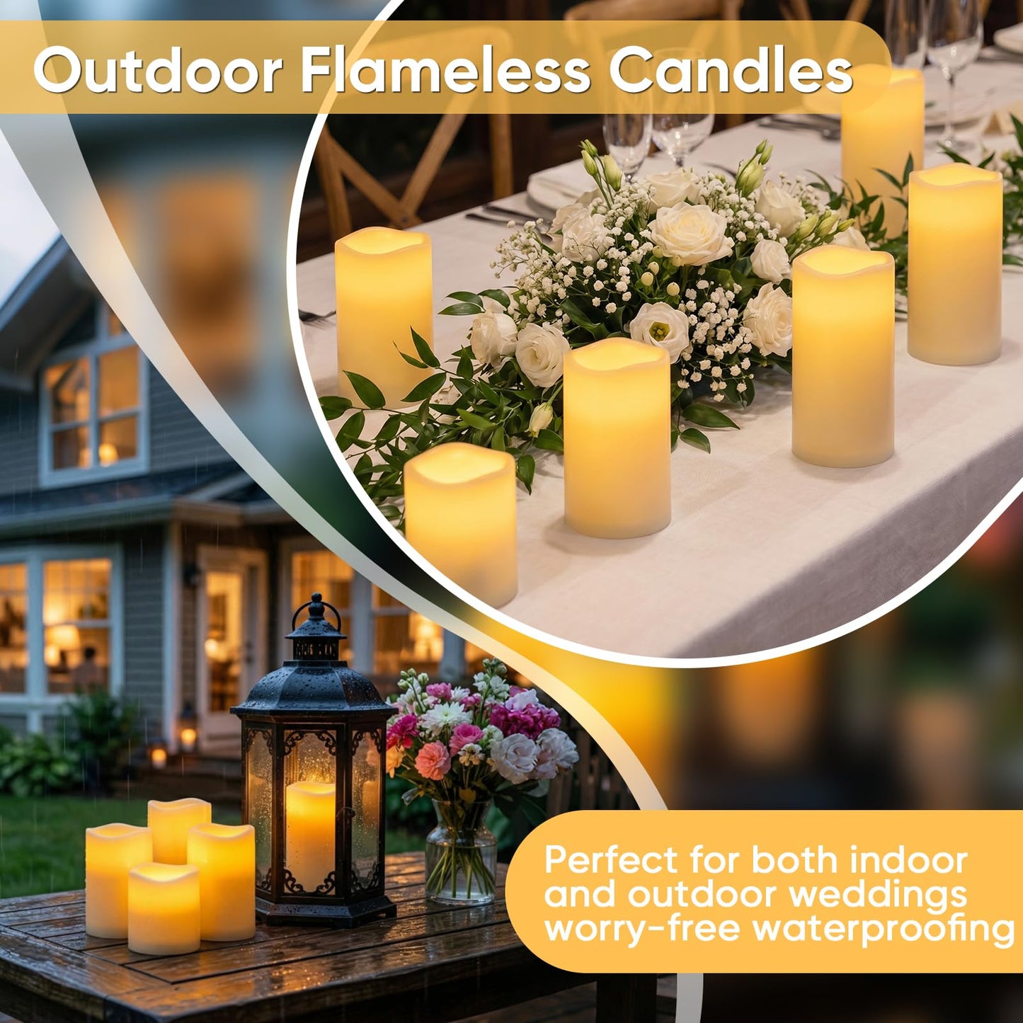 Amagic 3" x 6" Waterproof Outdoor Flameless Candles, Battery Operated Candles with Remote and Timer, Flickering LED Pillar Candle for Outside Patio Garden and Indoor Home Decor, Ivory, Set of 2