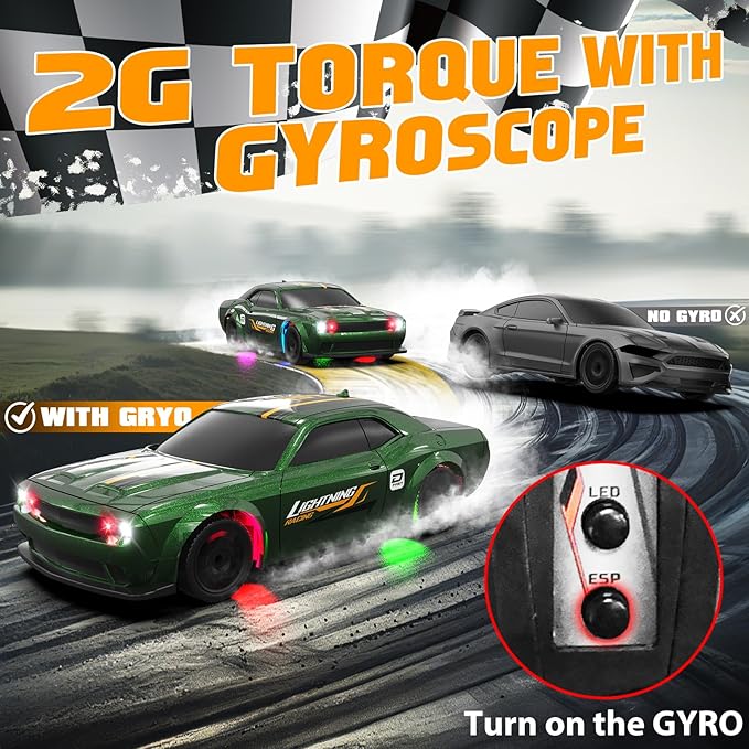 1/43 RC Drift Car Mini Drifting RC Car with Gyro 2.4GHz Full Proportional Drift Cars 4WD RTR Remote Control Cars with Colorful Lights Gyroscope Fast Racing Vehicle Gift for Kids Boys Adults