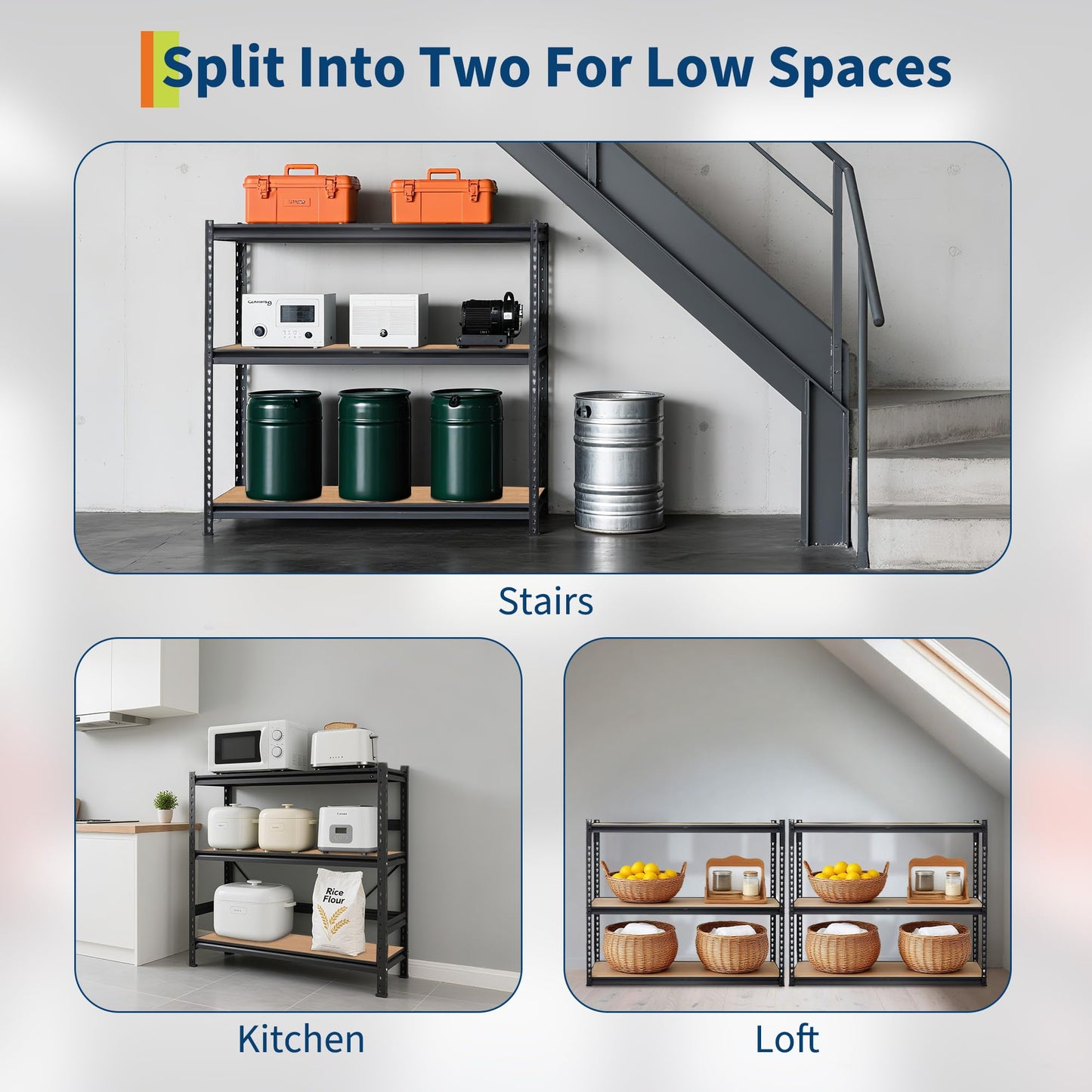 Garage Storage Shelves 5 Tiers, Heavy Duty Storage Shelving Racks with 2500 LBS Capacity, 48 " L x 24 in W x 72 in H Metal Adjustable Shelving Unit for Kitchen Pantry Basement Bathroom Laundry