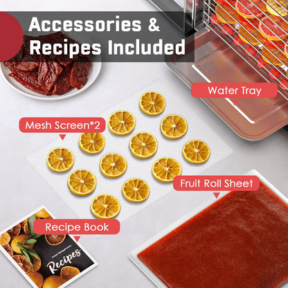 HOPERAN Food Dehydrator Stainless Steel - 800W Electric Dehydrator Machine with 4 Presets, Adjustable Timer, Temperature Control, Digital Food Dryer for Herb, Dog Treats,Meats & Veggies (16 Trays)