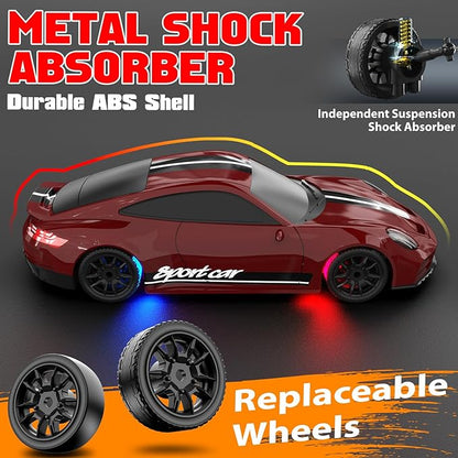 1/43 RC Drift Car Mini Drifting RC Car with Gyro 2.4GHz Full Proportional Drift Cars 4WD RTR Remote Control Cars with Colorful Lights High Speed Fast Racing Vehicle Gift for Kids Boys Adults
