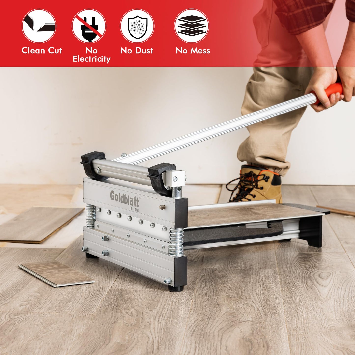 Goldblatt 13" Laminate Floor Cutter, Professional Vinyl Floor Cutter, Aluminum Alloy Body, Tungsten Steel Blade - Cuts Parquet, Engineered Hardwood, VCT, LVT, SPC, PVC, LVP, WPC