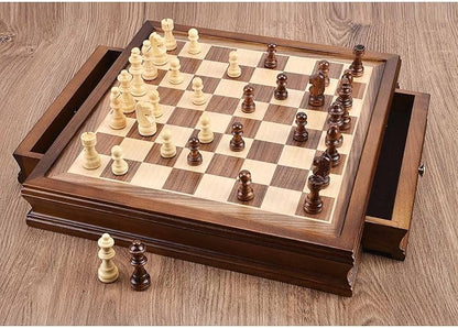AMEROUS 12.8 x 12.8 Magnetic Wooden Chess Set with 2 Built-in Storage Drawers - 2 Bonus Extra Queens - Gift Packaging - Staunton Chess Pieces Board Games Chess Sets for Adults and Kids