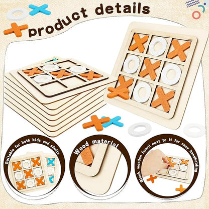 12 Pack Wooden Tic Tac Toe Games Wood Tic-Tac-Toe Bulk XO Table Chess Board Game for Boys Girls Family Activities Educational Toys Birthday Party Favors