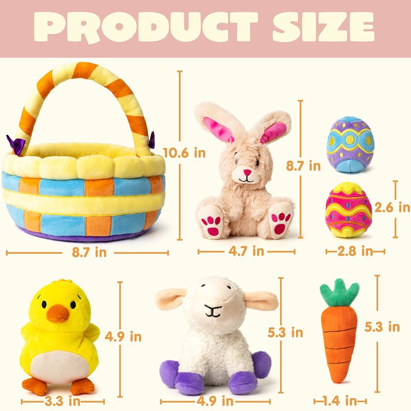 JOYIN 7 PCS Easter Basket Plush Playset Stuffers with Lamb Bunny Chick Carrot Egg Toys, Easter Party Favors Decorations Gifts Supplies for Baby Girls Boys Toddler Kids of All Ages