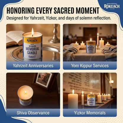 Rokeach 24 Hour Candles, Yahrzeit Memorial Candle, Tin (12 Pack) | Yom Kippur | Emergency, Perfect for Blackouts, Storms & Hurricanes