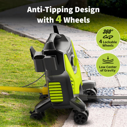 Yeryork Pressure Washer, 3500 PSI Power Washer with 4 Lockable Wheels, Steel Wand, 4 Quick Connect Nozzles, 500ml Foam Cannon, High Pressure Washer for Decks/Driveways/Cars Cleaning