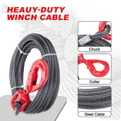 SajoSolid 3/8" x 75' Winch Cable with Safty Hook, 6 x 37 Strand Construction, Steel Winch Rope Heavy Duty 20,500 Lbs Breaking Strength, Tow Cable Suitable for Most Trailers and Heavy Lifting