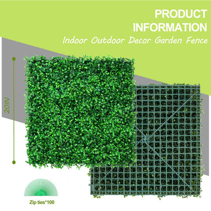 AOKIE 20"X20" Artificial Grass Wall, 24Pcs Boxwood Hedge Wall Panels UV-Anti Grass Backdrop Wall Decor, Greenery Privacy Hedge Screen for Indoor Outdoor Patio Balcony, Party Garden Fence Decor
