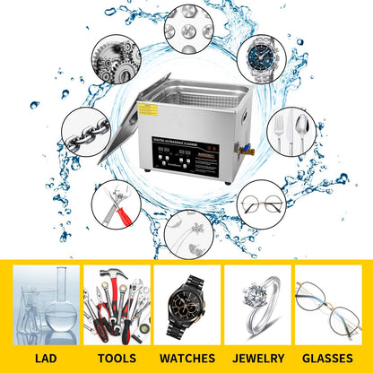 ACMESONIC Ultrasonic Cleaning Machine 15L Digital Ultrasonic Parts Cleaner with Timer 40kHz SUS 304 Stainless Steel Lab Sonic Cleaner for Professional Tools,Metal Parts,Jewelry,Eyeglasses