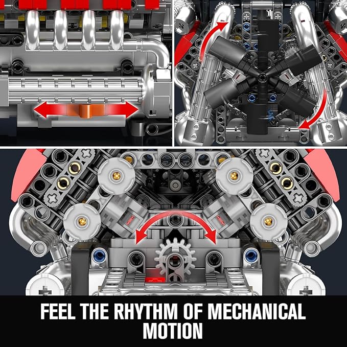 Mould King 10203 V8 Engine Building Kit for 14+ Adults MOC Ideas 4-Speed Transmission V8 Engine Model for Display STEM Building Project for Teens(1169 PCS)