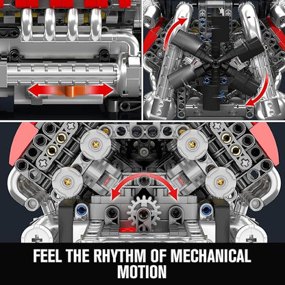 Mould King 10203 V8 Engine Building Kit for 14+ Adults MOC Ideas 4-Speed Transmission V8 Engine Model for Display STEM Building Project for Teens(1169 PCS)
