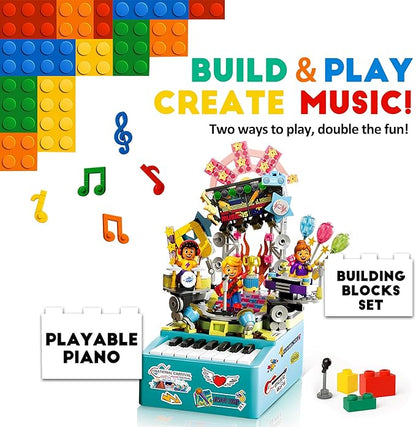 STEM Piano Music Building Block Set with Light &amp Sound Real Playable Building Toys for Kids Ages 6+ Birthday Gift &amp Room Décor DIY Creative Toys for Kids &amp Adults
