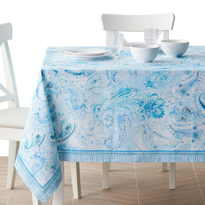Maison d' Hermine Premium Table Cloth Rectangle Table 100% Combed Cotton 90 x 70 Inches Tablecloth Reusable Decorative for Dining Room, Farmhouse, Home, Party, Festive & Wedding - Paisley Blues