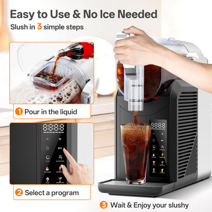 ZABINS Slushie Machine, 2L/68oz Slushy Machine for Home & Party, 6 Presets Frozen Drink Maker with Self‑Cleaning & LED Display, No Ice Needed, Ideal for Margaritas, Frappés, Milkshakes