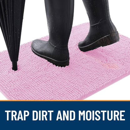 OLANLY Dog Door Mat - Absorbent Non-Slip Washable Doormat for Muddy Paws | 50x30 Pink Chenille Mat