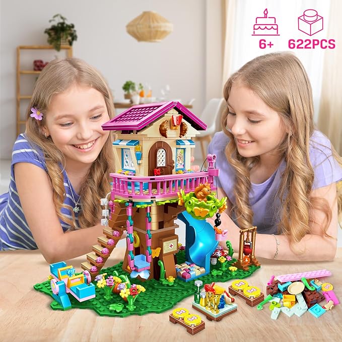 HOGOKIDS Tree House Building Set with LED Light - 622pcs Treehouse Building Blocks Toys Forest Up House Toys with Slide Birthday Easter Gifts for Kids Girls Boys Age 8 9 10 11 12+