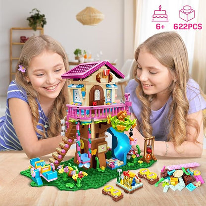HOGOKIDS Tree House Building Set with LED Light - 622pcs Treehouse Building Blocks Toys Forest Up House Toys with Slide Birthday Easter Gifts for Kids Girls Boys Age 8 9 10 11 12+