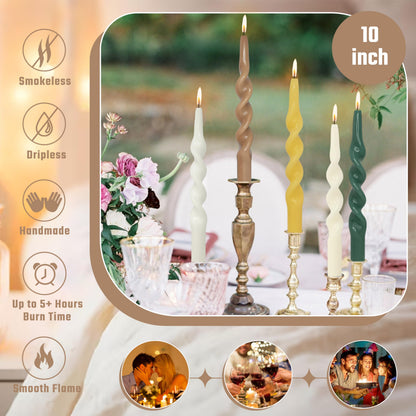 10 Inches Spiral Taper Candles Sticks Ivory Twisted Candle Dripless Unscented Long Candles Handmade Candlesticks for Wedding Dinner Holiday Decor, Set of 4