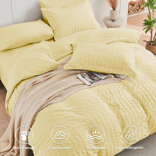 HYMOKEGE Yellow Full Size Comforter Set - 7-Piece All-Season Luxury Bedding with Sheets & Pillowcases
