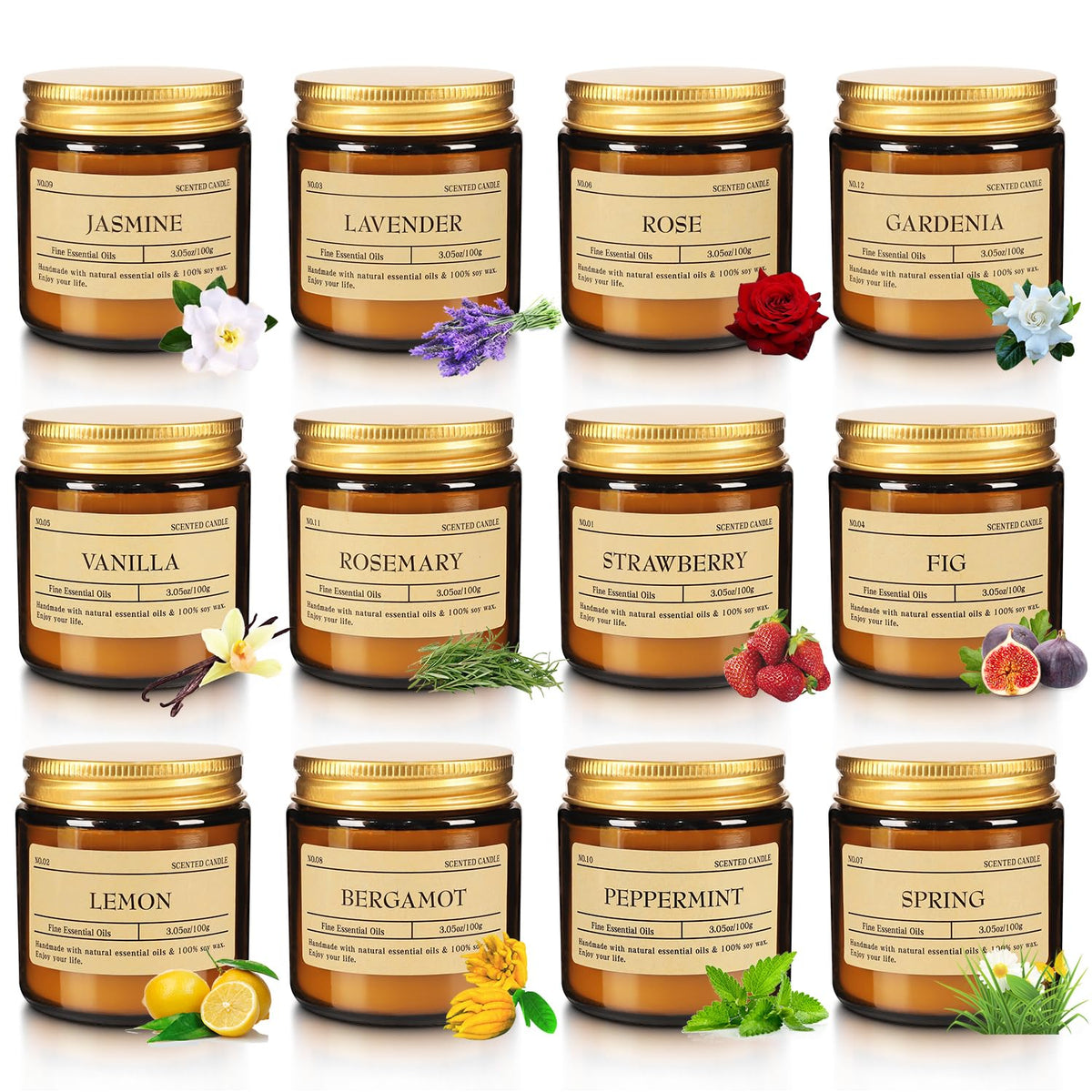 24-Pack 3.05oz Scented Candle Gift Sets - 12 scents Jars Natural Soy Wax for Women, Home Decoration and Elegant Occasions