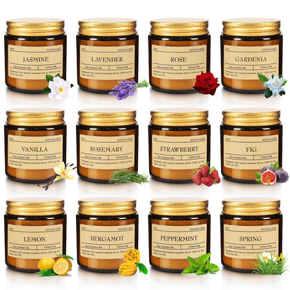 24-Pack 3.05oz Scented Candle Gift Sets - 12 scents Jars Natural Soy Wax for Women, Home Decoration and Elegant Occasions