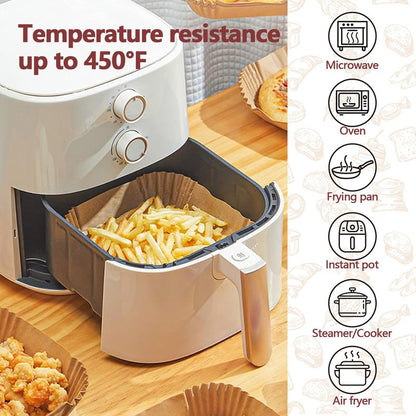 10 Inch Air Fryer Liners Disposable, 100 Pack Parchment Paper Sheets for Air Fryer Basket, Non-Stick, Disposable, Unbleached, Heat Resistant, Fits 5-8 QT Air Fryers, Oil-Free & Healthy Cooking